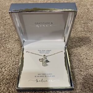 Gratitude & Grace Fine Silver Plated Genuine Crystal Angel Necklace